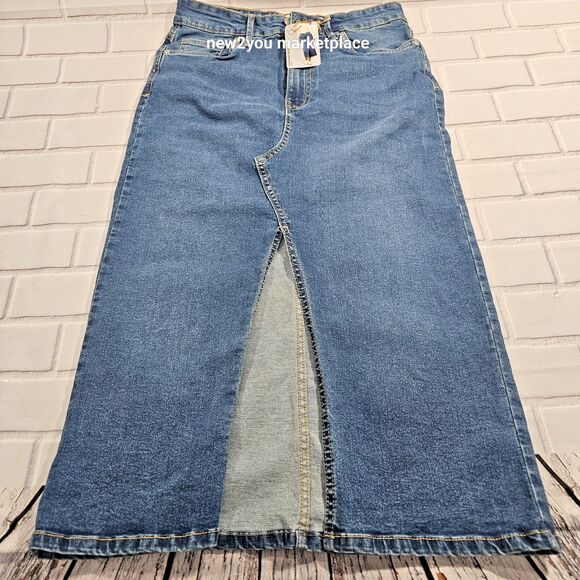 Serra Women' Denim Skirt Maxi Front Slit Sz Small Light Wash NWT - Picture 2 of 6